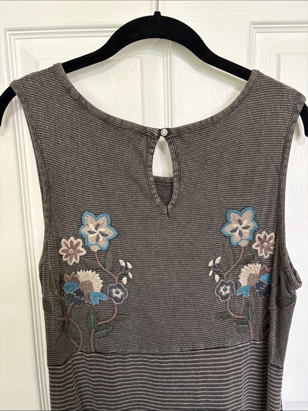 Coldwater Creek Floral Embroidered Striped Sleeveless Maxi Dress BOHO Beach - Picture 15 of 16